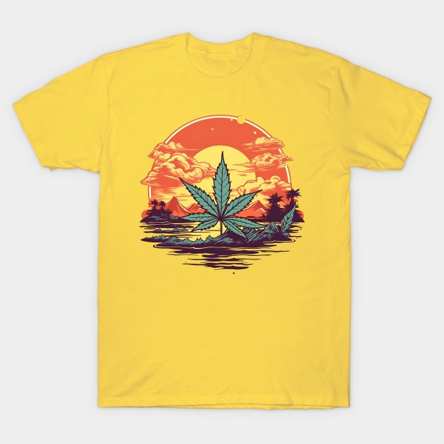 Nature's Harmony Sunset Weed Leaf T-Shirt by Stooned in Stoon